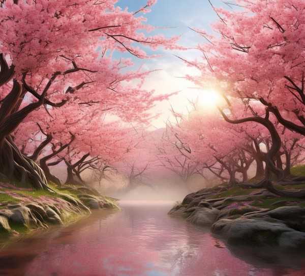春意盎然桃花艳，诗意画卷映眼帘
